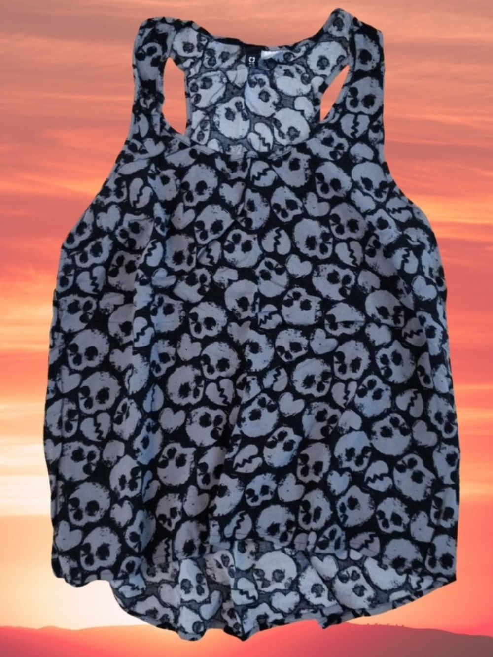 Black and White Skull-Print Racerback Tank Top